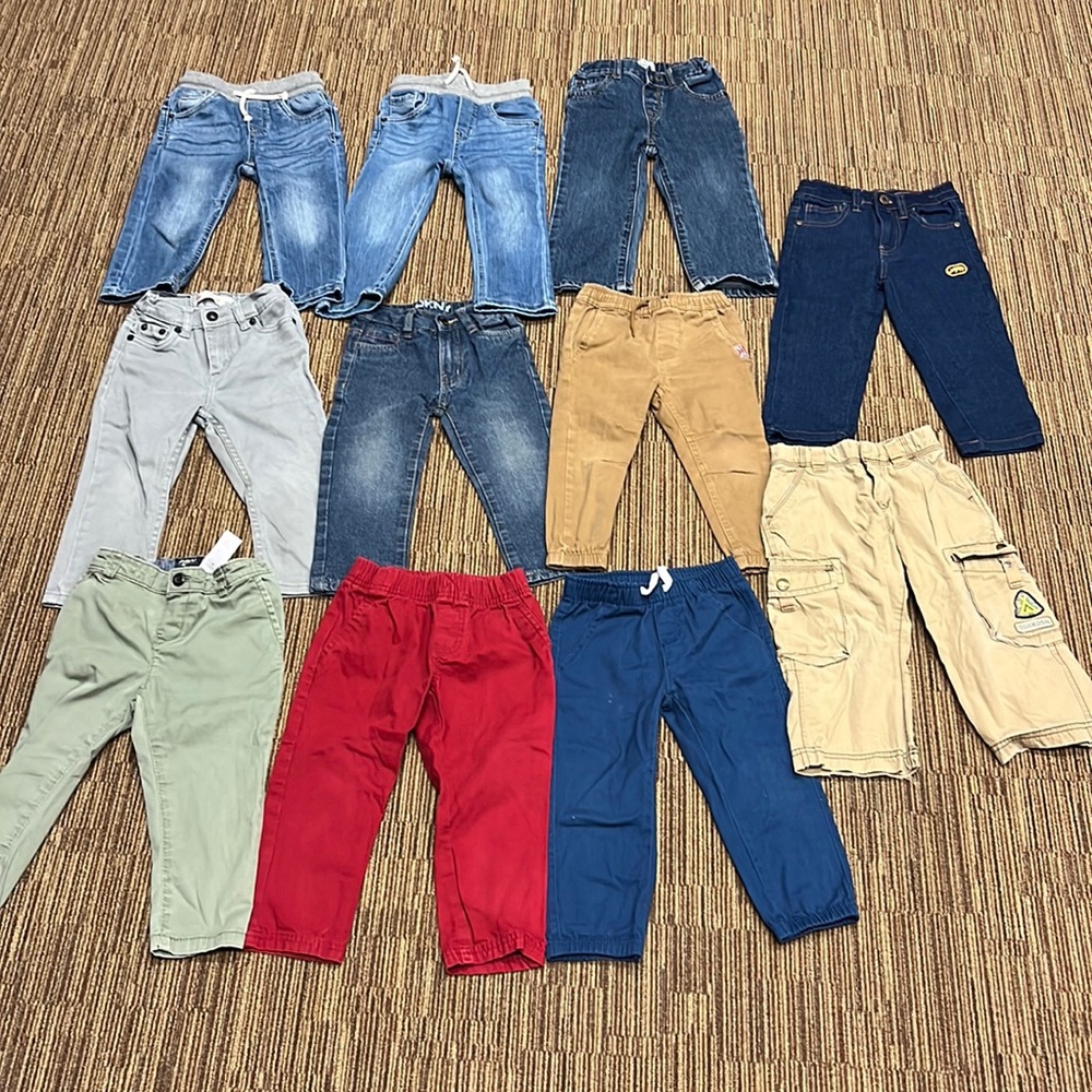 Bundle 13 pairs of toddler boy pants jeans - 2T (2 are 24 mo)